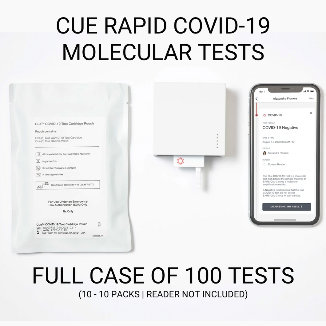 Cue Health COVID‑19 Rapid Molecular Test, Sold by Case (100 Tests | 10 boxes of 10 tests)